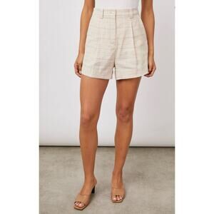 RAILS Ilena Shorts Womens 6 Linen Cotton Plaid Pleated Coastal Academia Preppy